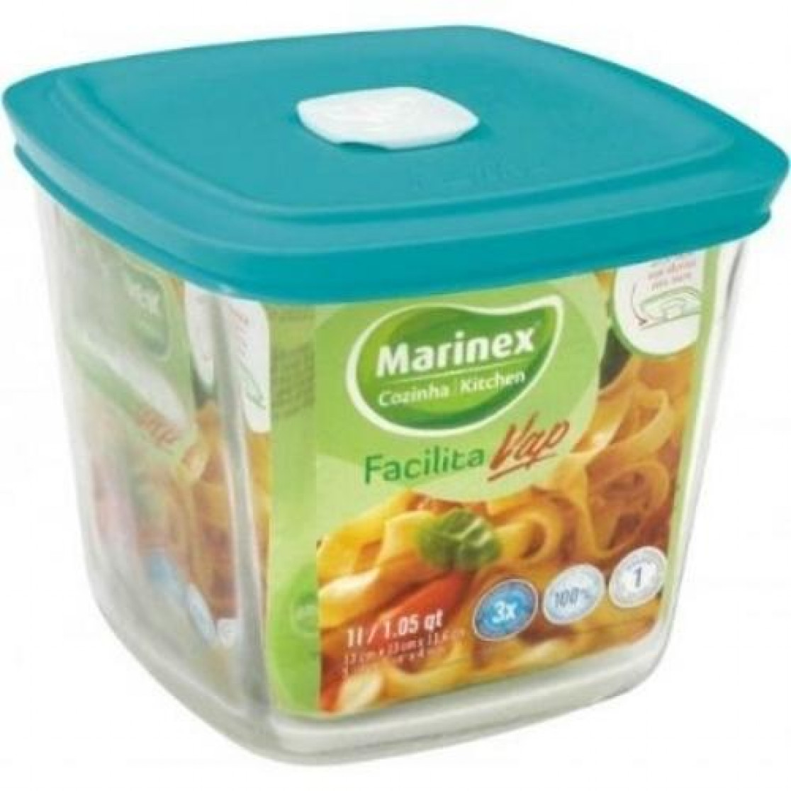 Pote De Vidro Quadrado Com Tampa 1 Litro Facilita - Marinex