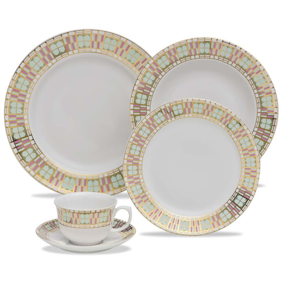 Aparelho de Jantar e Chá 30 peças Oxford Porcelanas -Flamingo Déco  