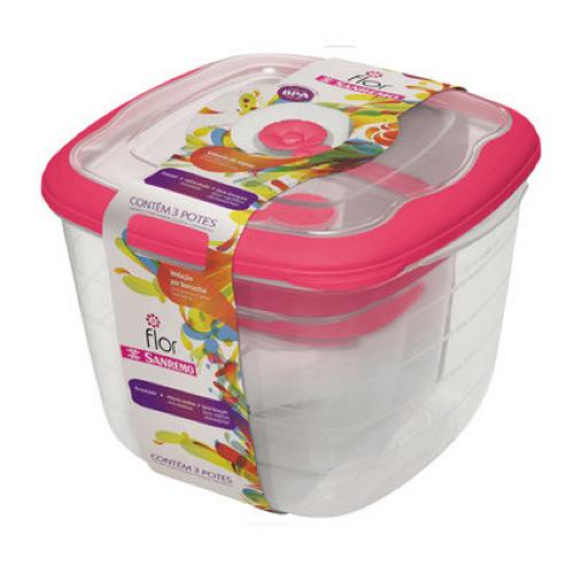 Conjunto 3 Potes Quadrados P M G Alto Rosa - Sanremo