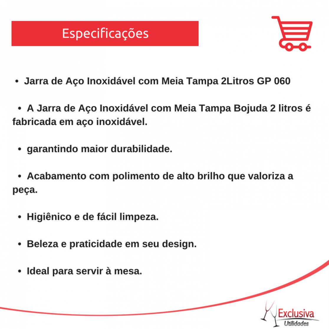Jarra de Aço Inoxidavel com Meia Tampa 2Litros GP 060 - 2