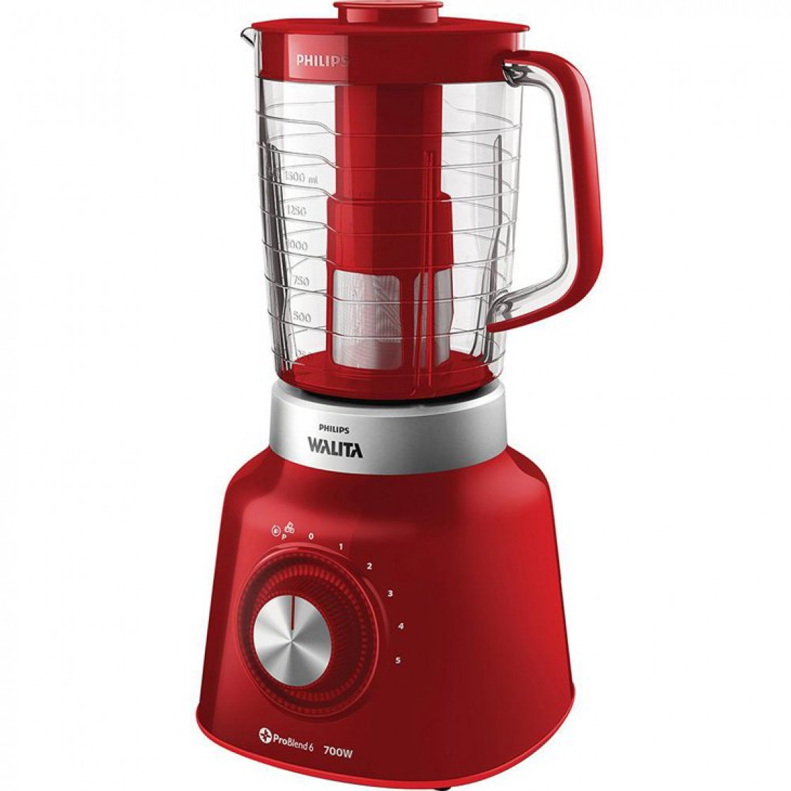 LIQUIDIFICADOR PHILIPS WALITA PROBLEND VERMELHO - 2,4L 6 LÂMINAS E 5 VELOCIDADES - 700W