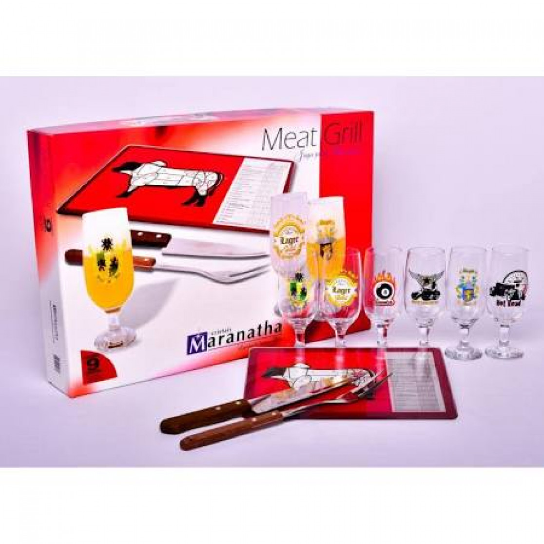 Conjunto para Churrasco 9 Peças Meat Grill Cristais -Maranatha 
