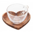 Jogo de Xícaras de chá 12 Peças Madeira Teca Coração Woodart