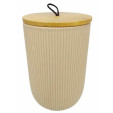 Pote Decorativo com Tampa de Bambu Lines Bege 12 cm - Lyor