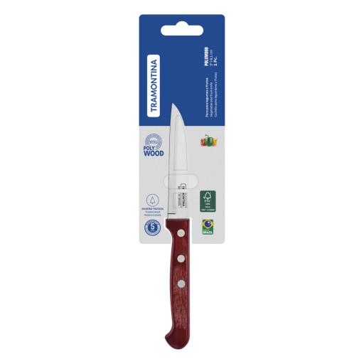 Faca para Legumes e Frutas Tramontina Polywood com Lamina em Aço Inox e Cabo de Madeira Vermelho 3