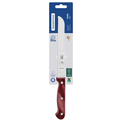 Faca para Pão Tramontina Polywood com Lamina em Aço Inox e Cabo de Madeira Vermelho 7