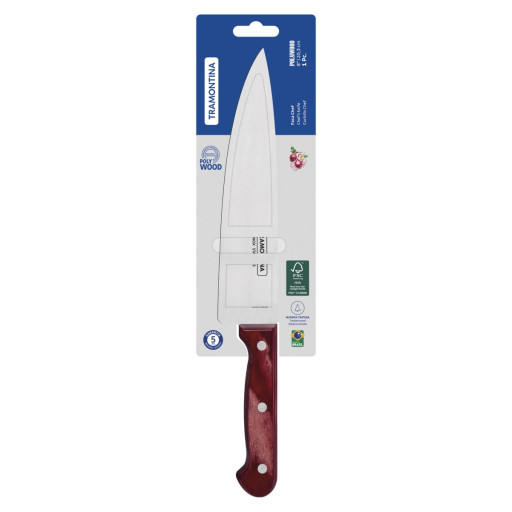 Faca Chef Tramontina Polywood com Lamina em Aço Inox e Cabo de Madeira Vermelho 8