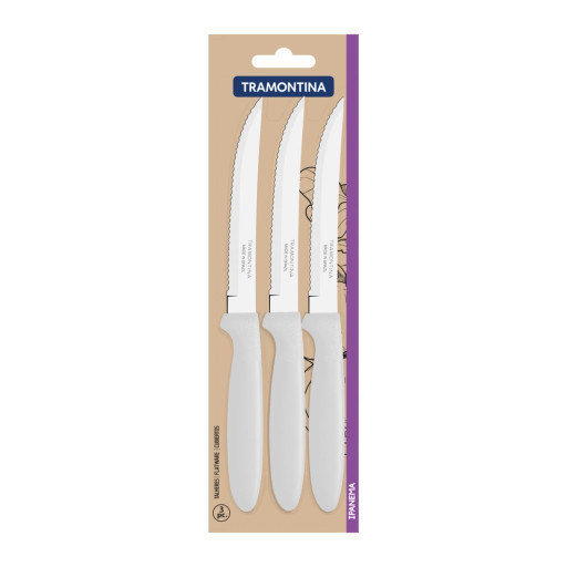 Conjunto de Facas para Churrasco Tramontina Ipanema com Laminas em Aço Inox e Cabos de Polipropileno Branco 3 Peças