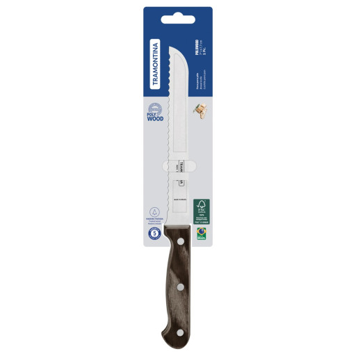 Faca para Pão Tramontina Polywood com Lamina em Aço Inox e Cabo de Madeira Castanho 7