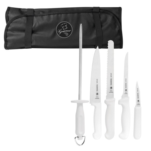Kit para Chefs com Facas Tramontina Profissional com Laminas em Aço Inox e Cabos de Polipropileno Branco 6 Peças