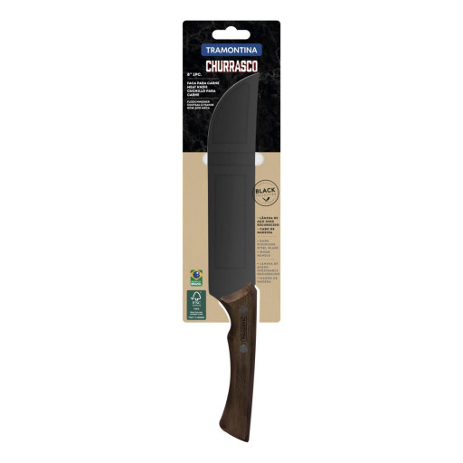 Faca para Carne Tramontina Churrasco Black com Lamina em Aço Inox Escurecido e Cabo de Madeira 8 polegada