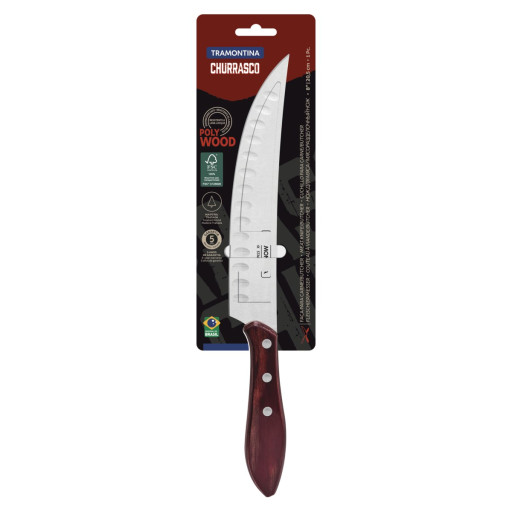 Faca para Carne Butcher Tramontina com Lâmina em Aço Inox e Cabo em Madeira Tratada Polywood Vermelho 8 polegada