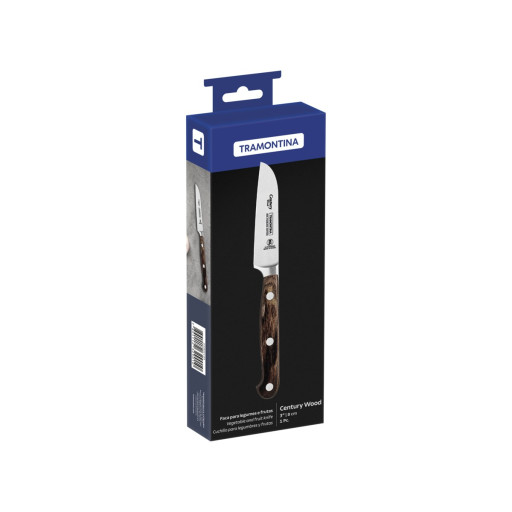 Faca para Legumes e Frutas Tramontina Century Wood com Lâmina em Aço Inox e Cabo de Madeira Tratada Castanho 3 polegada