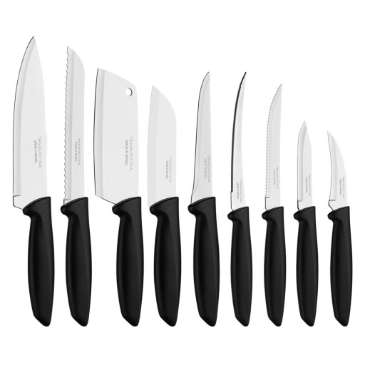 Kit com 3 Jogos De Facas 9 Peças Preto Tramontina Plenus