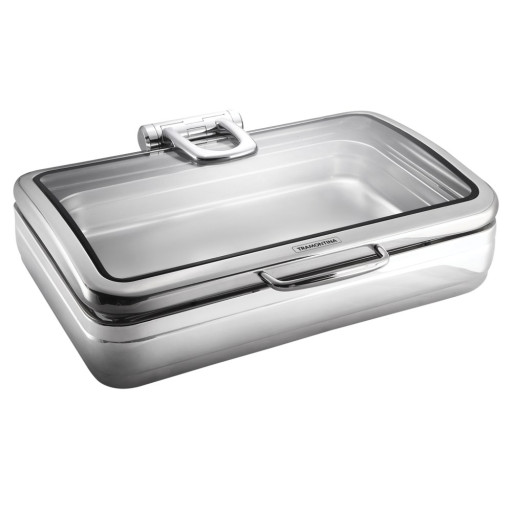 Rechaud Tramontina Banho Maria Retangular em Aço Inox com Tampa Basculante e Cuba 1/1 11,2 L